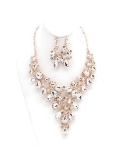 Teardrop necklace and earring set NB810065 GOLD CLEAR